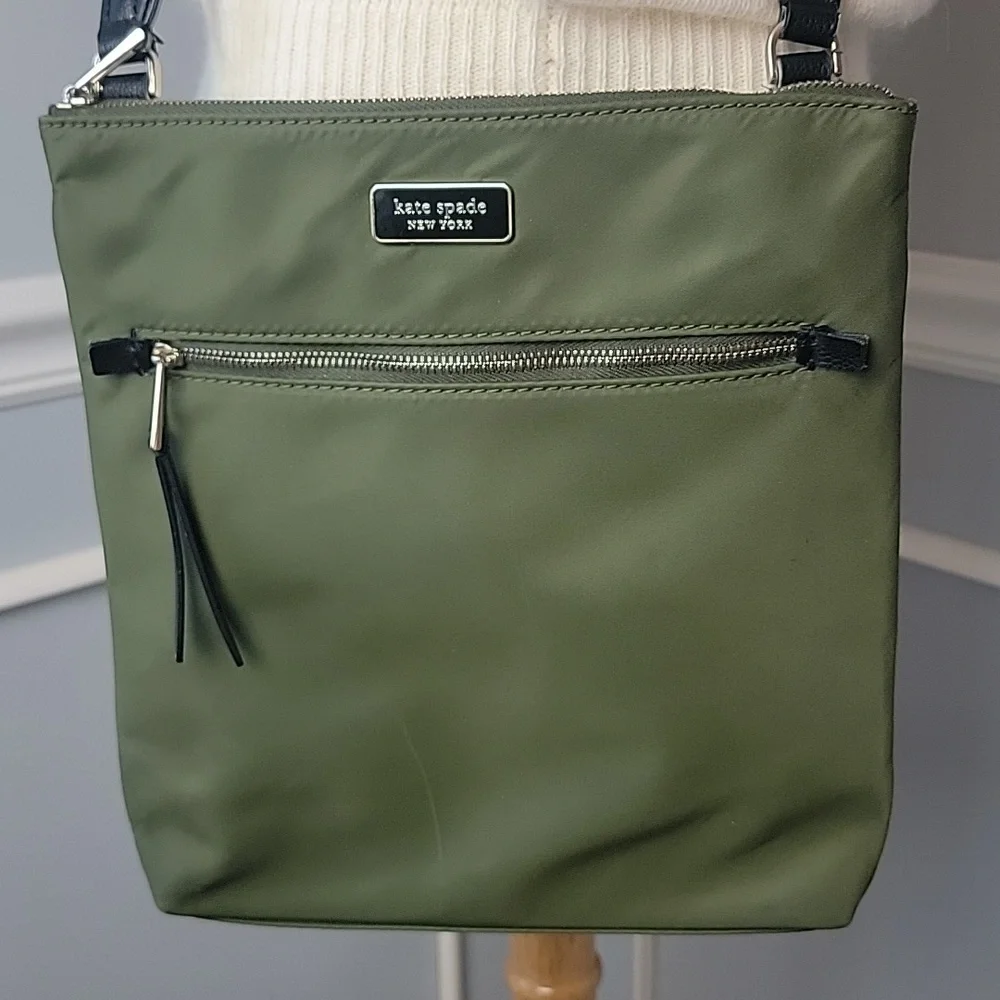 KATE SPADE Dawn Olive Green Nylon Zip Closure‎ Designer Crossbody Shoulder Bag